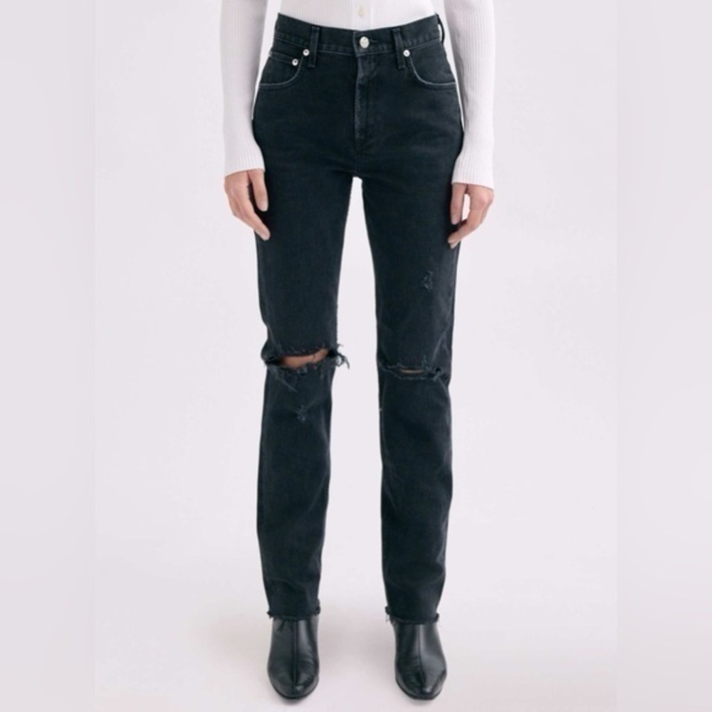 AGOLDE Cherie distressed black high rise straight ieans